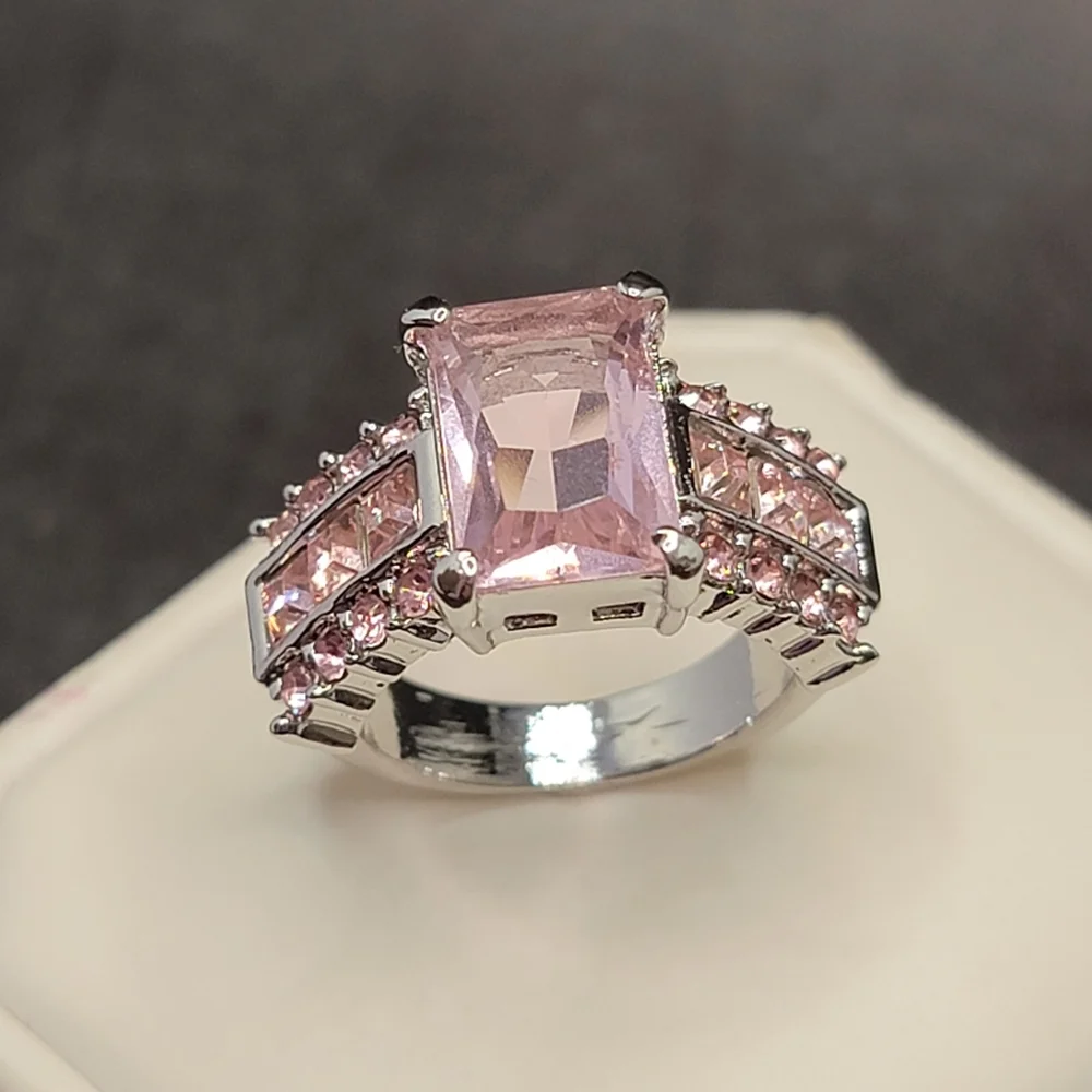 Silver Tone Simulated Pink Gemstone Ring